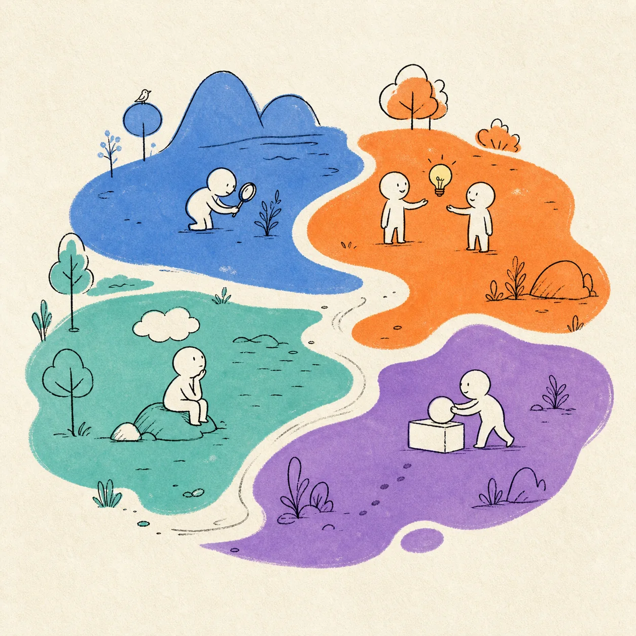 原创四色性格世界手绘插画
